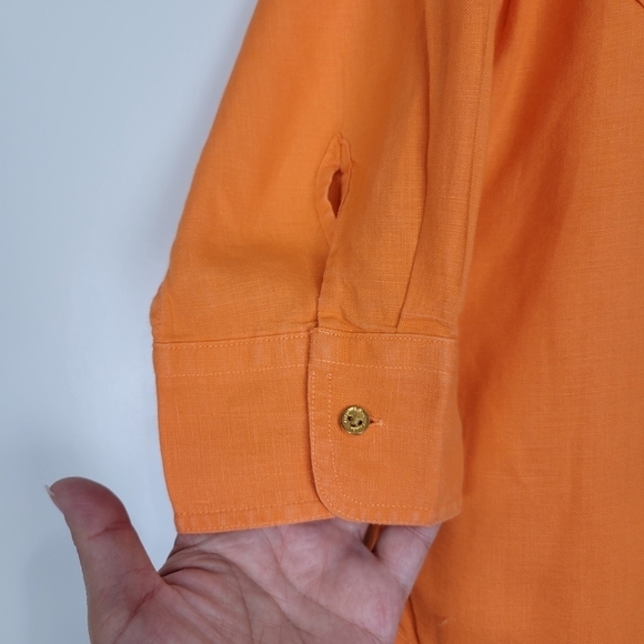 LAUREN Ralph Lauren Orange 100% Linen Gold Button Up Shirt Blouse Size Small - Picture 5 of 8